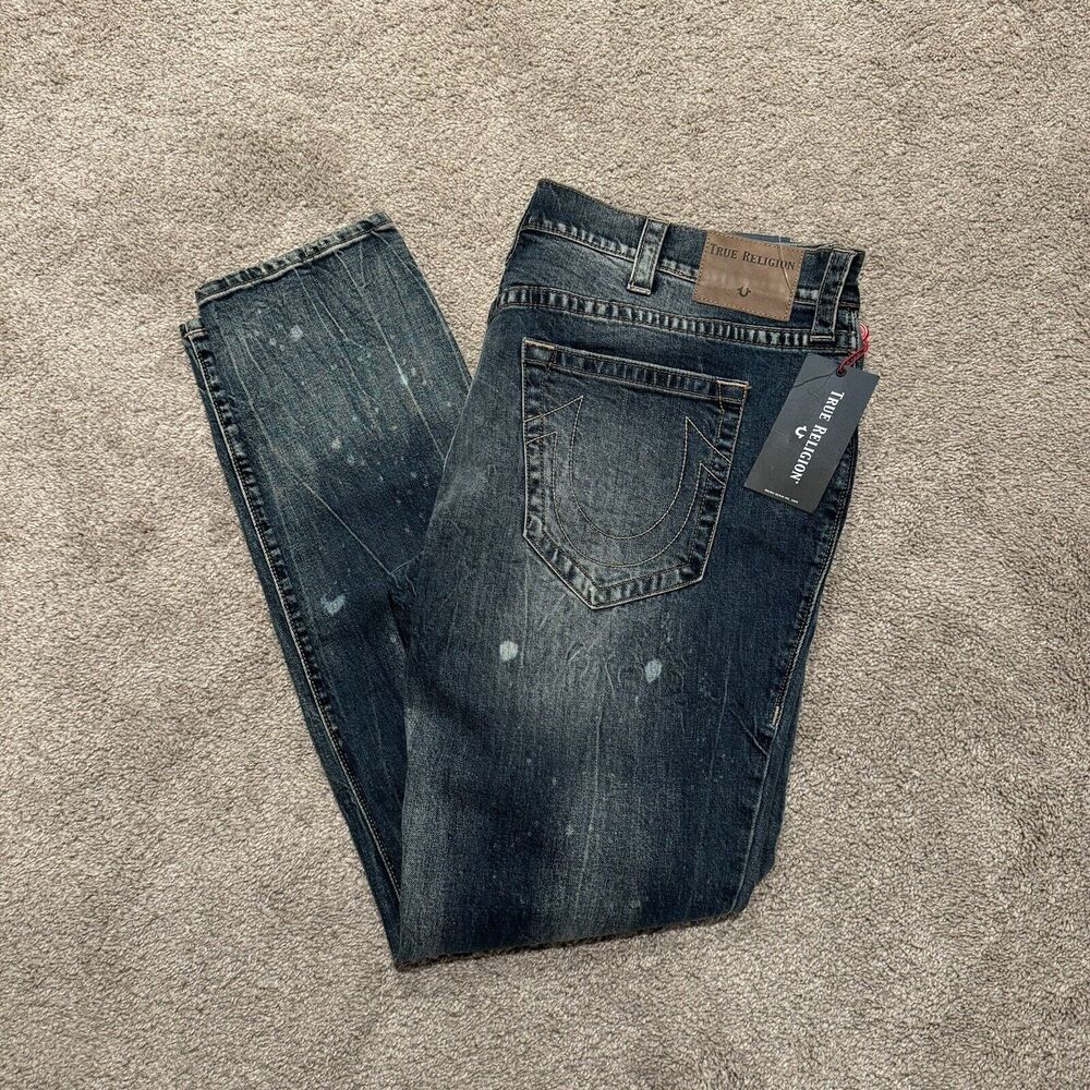 Vintage True Religion Acid Wash Paint Splatter Jeans Size 44x34 Y2K Rocco Skinny